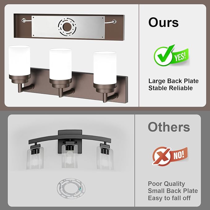 Bathroom Light Fixtures, Oil Rubbed Bronze Bathroom Lighting Fixtures Over Mirror, Modern Vanity Light with White Glass Shade, Restroom Lighting Fixtures, 3-Light 22-inch