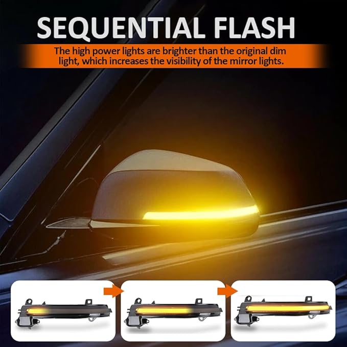 D-Lumina Dynamic LED Side Mirror Sequential Turn Signal Lights Smoked Lens for BMW 1 2 3 4 Series F20 F21 F22 F23 F87 F30 F31 F34 F35 F80 F32 F33 F36 X1 E84 i3, Side Marker Blinkers Mirror Light Lamp