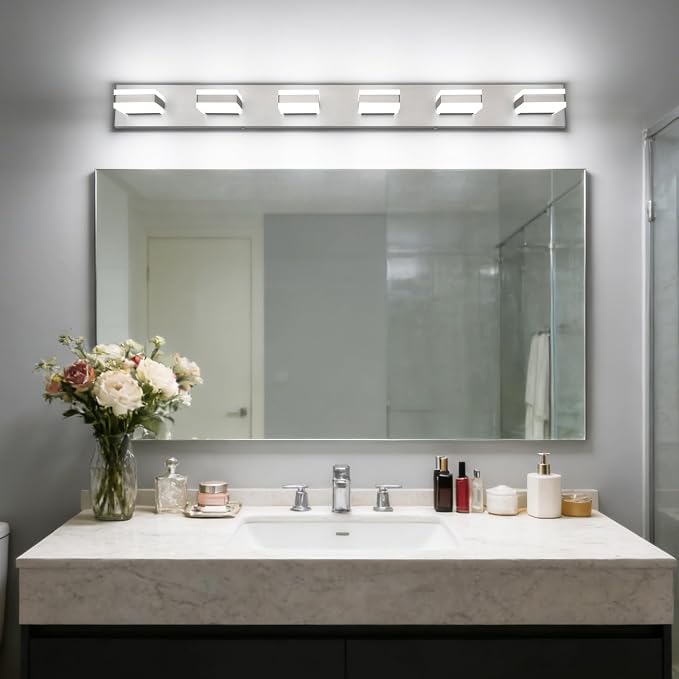 SOLFART Bathroom Light Fixtures, 5 Color Temperature Modern Vanity Lights, Brushed Nickel 6 Lights LED Lighting Light Color Adjustable 5CCT