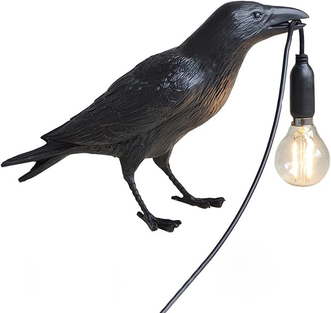Crow Table Lamps Bird Desk Lamp Bedroom Wall Sconce lamp Light Resin Decoration E12 110V LED Bulb (Black Sitting Table Lamp)