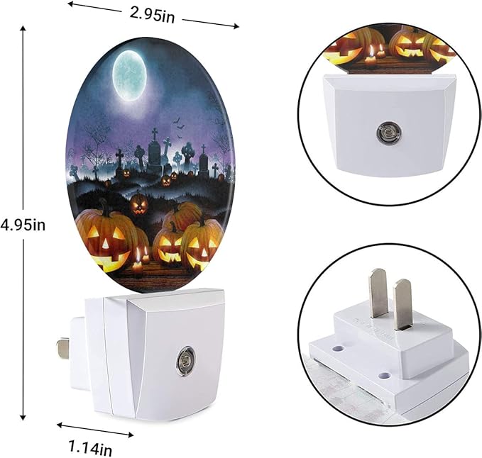 EKOBLA Halloween Pumpkins Night Light Scary Night Moon Ghost Horror Plug-in Nightlights Auto Sensor Energy Efficient Dusk to Dawn LED Home Decor
