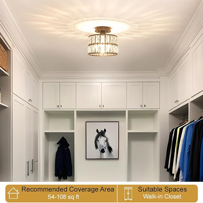Lxybcce Crystal Ceiling Light Fixture, Modern Matte Black Crystal Chandelier, Small Semi Flush Mount Ceiling Lighting, Round Hallway Lighting for Kitchen Entryway Bedroom Bathroom, 1-Light, 9 Inch