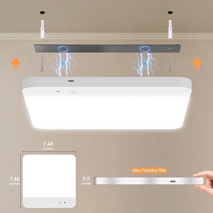 Rechargeable Motion Sensor Ceiling Light with Remote - Motion Sensor Closet Light, 400LM Magnetic Wireless Battery Operated Lights for Bathroom Shower Pantry Stairs Hallway Laundry Porch -2Pack
