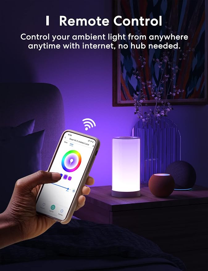 meross Smart Table Lamp, Compatible with Apple HomeKit and Amazon Alexa | Bedside Lamp, Work with Google, SmartThings, Siri, Tunable White and Multi-Color, Touch Control, Voice and App Control