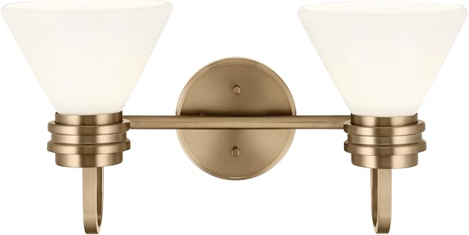 Kichler Farum 2-Light Bathroom Vanity Light, Champagne Bronze | Modern vanity light with opal glass for bathroom mirrors (19.25" x 9.5"), 55154CPZ
