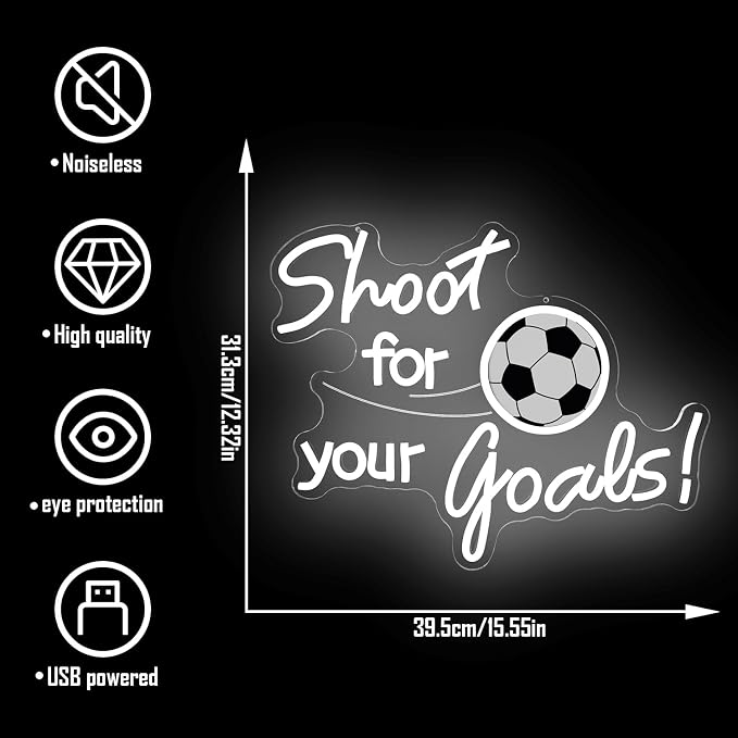 Soccer Neon Sign for Wall Decor Shoot for Your Goals Led Sign Dimmable Football Neon Light up Signs for Boys Bedroom Playroom Living Room Wall Art World Cup Soccer Party Decorations
