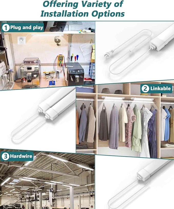 Plug-and-Play LED Shop Light - Waterproof, Linkable, 18W 2000LM, 5000K, with NO/Off Switch - Perfect for Ceiling, Closet, and Workshop - 2FT (2PCS)