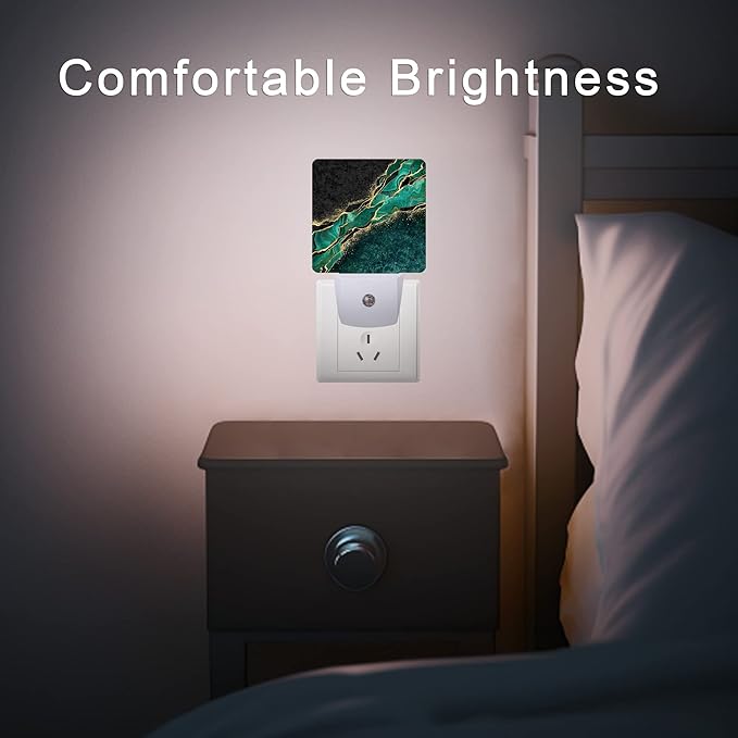 Green Marble Night Light,Golden Abstract Marble Veins Night Lights 0.5W Sleep Friendly for Boys Girls Led Night Light Dusk to Dawn Sensor Nightlight for Stairway/Hallway/Bedroom