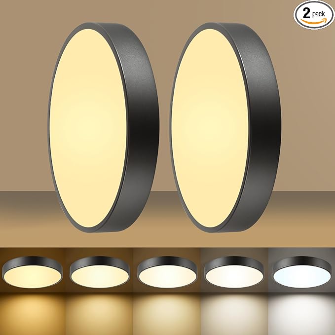 Flush Mount Ceiling Light Fixtures Black LED Dimmable 5CCT 12In 24W 2Pack | Dimmable Ceiling Light Fixture, LED Ceiling Lights, for Bedroom Kitchen Entryway Super Bright 2700 Lumens 5CCT(2700k-5000k)