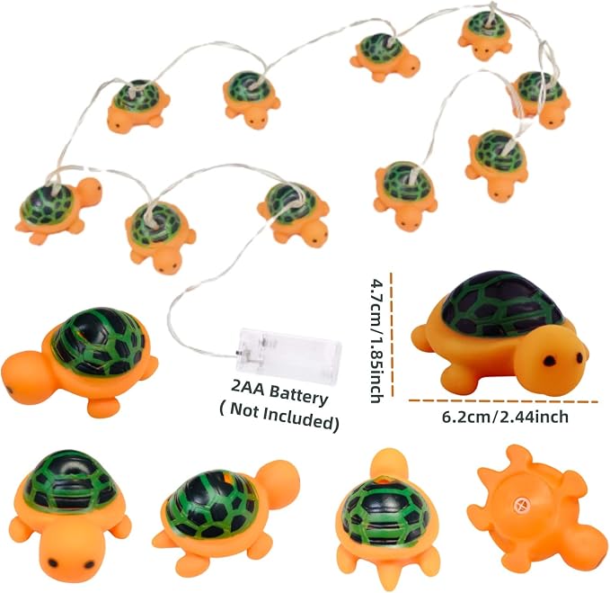 Cute Turtle Night Lights Turtle String Lights Battery Operated Bedroom Fairy Lights for Children Bedroom Home Holiday Decortion (Turtle, 1.65m/10LED)