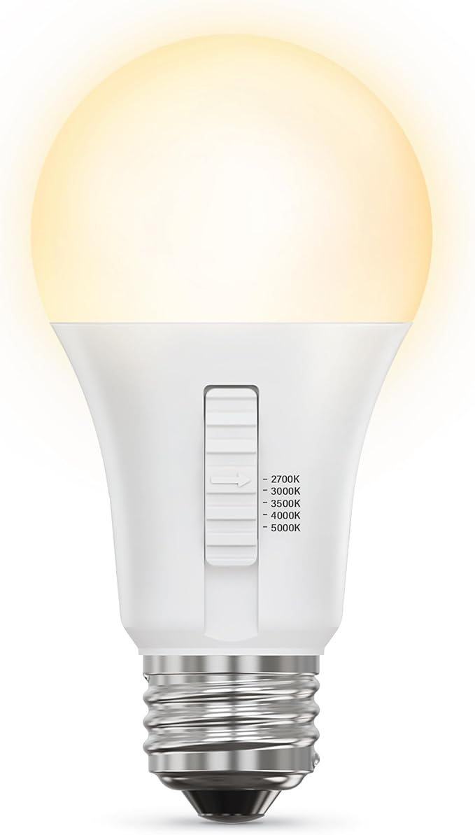 Feit Electric A19 LED Light Bulb, 60W Equiv, Non-Dimmable, Selectable Color Temperatures (2700K-5000K), 800 Lumens, General Purpose Light Bulbs, 17,000-Hour Lifetime, OM60/5CCT/15KLED/10, 10 Pack
