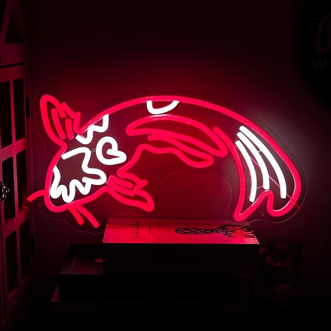 Koi Fish Neon Sign for Wall Decor Koi Carp Neon Lights Japanese Fish Led Neon Red White Neon Signs Lucky Sign 16.7”x9.3” for Bedroom Office Living Room Decoration