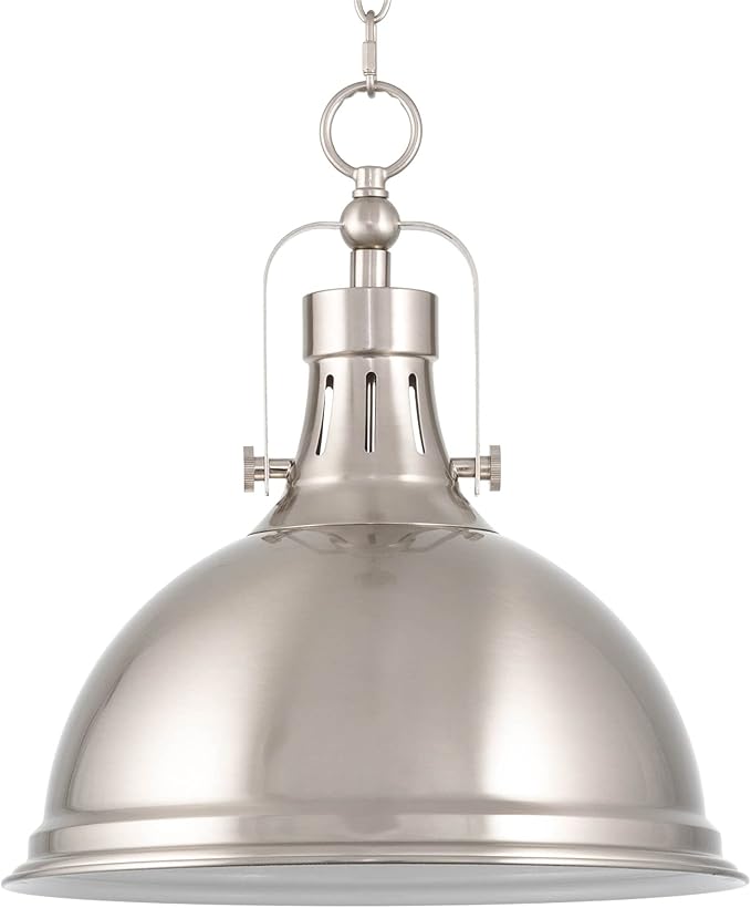 Kira Home Belle 14" Modern Industrial Pendant Light for Kitchen Island | Classic Dome Metal Shade, Retro Mid-century Profile Design, Premium Brushed Nickel Finish Ceiling Hanging Fixture