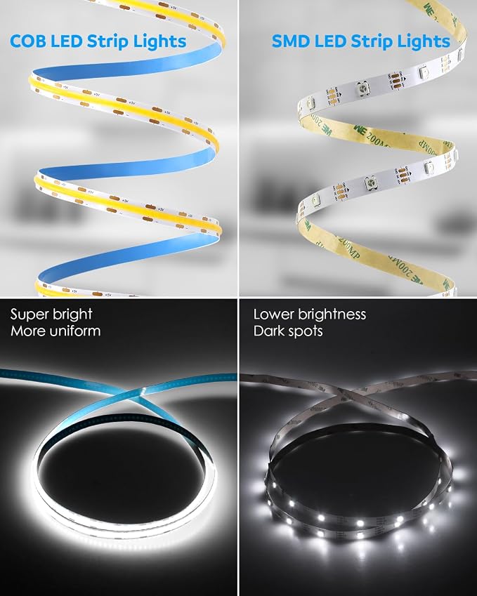 Aclorol 5V COB LED Strip Lights 6000K Cold White USB LED Strip Lights 10ft for Bedroom 8MM Width Flexible Rope Light for Kitchen Cupboard Wardrobe Staircase Counter Lighting Project 320LEDs/M CRI85+