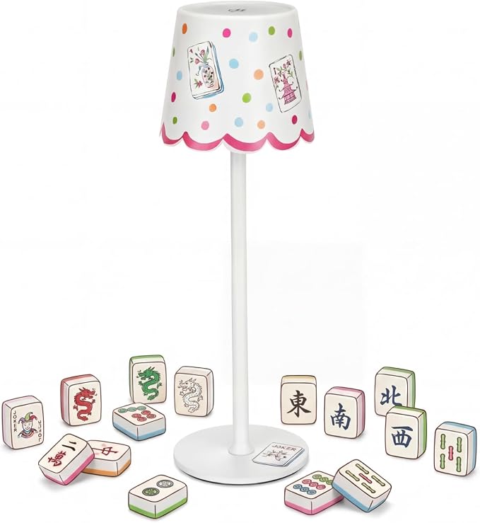 Pickmesh 1 Pack Mahjong Cordless Lamp Scalloped Edge Mahjong Print LED Lamp 3 Color Dimmable Rechargeable Stylish Lamps for Mah Jong Table Living Room Nightstand Desk (Sweet)