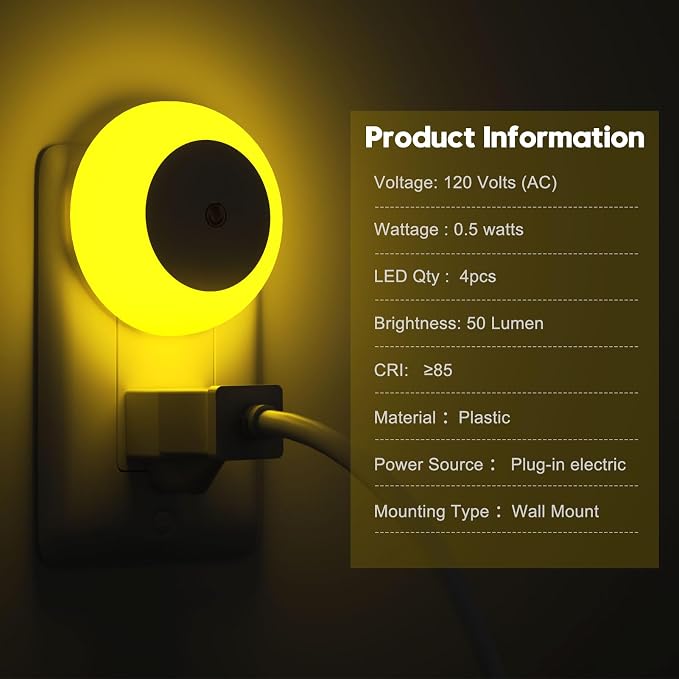 fesnne Night Light, Night Lights Plug into Wall, Dusk to Dawn Sensor, Amber Led Night Light 0.5W, 8 Pack Nightlight for Adults, Bedroom, Bathroom, Hallway, Kitchen