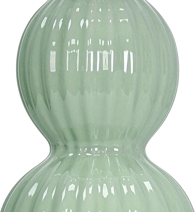28" Sage Green Table Lamps Set of 2 for Living Room, Modern Ceramic Bedside Lamps for Bedroom, Ribbed Gourd Table Lamps for Nightstand (2 LED Bulbs Included)