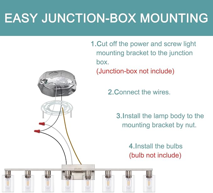 8 Light Bathroom Vanity Light, Large Brushed Nickel Vanity Lights Fixtures, Bathroom Lighting Fixture Over Mirror with Clear Glass Shade for Mirror, Bedroom, Living Room, Wall Lamp