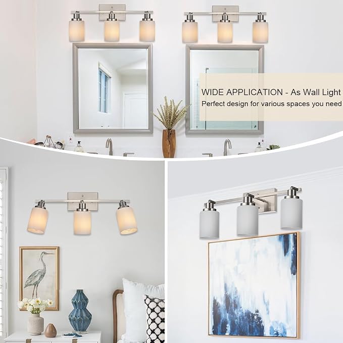 Track Lighting Fixtures Ceiling, 3-Lights Brushed Nickel Wall Ceiling Spot Lighting with Opal White Glass, E26 Bulb Base