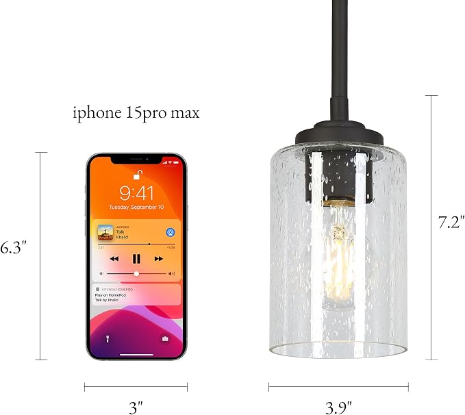 KSANA Pendant Lights Kitchen Island, 3.9'' Mini Modern Oil Rubbed Bronze Pendant Hanging Lights Fixture with Seeded Glass Shade for Kitchen Sink, Foyer, Hallway, Bedroom Nooks and Powder Rooms