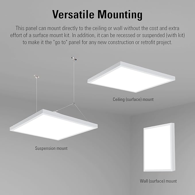 Metalux MMS Multi-Mount 1x1 LED Panel Ceiling Light with 5 CCT and 3 Lumen Select, 0-10V Dimming, Surface Mount, Recessed, Suspended, Wall Mount, 90 CRI - 11MMS-L3C5-UNV
