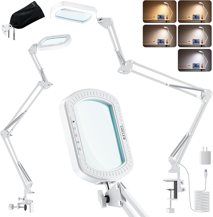 10X Rectangle Magnifying Lamp, Large Magnifying Light with 5 Color Modes | Magnifying Glass with light and Clamp, Hands Free, for Close Work, Crafts, Jeweller Repair, Painting, Hobbies