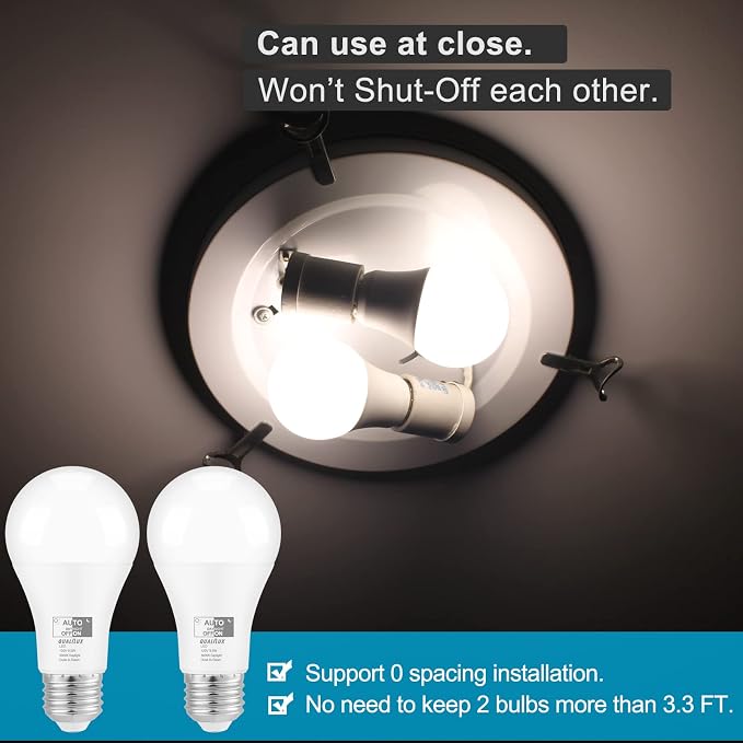 Qualilux Dusk to Dawn A19 LED Light Bulbs Outdoor, Automatic On/Off, 60W Equivalent, Daylight 5000K, Energy Efficient 9.5W, 850 Lumen, E26 Base, 4-Pack, HQ-H012