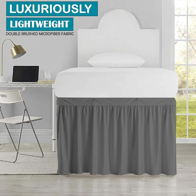 Dorm Bed Skirt, Twin XL, 32" Drop, Dark Grey | Soft Microfiber Fabric, College dorm rooms, Hides under-bed storage, Fits 39"x80" Beds, Wrinkle-resistant, Machine Washable