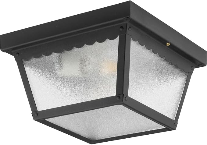 Progress Lighting 2-Light Indoor and Outdoor Flush Mount Ceiling Light, Interior and Exterior Ceiling-Mount Light Fixture for Porch Light, Patios, Garages, Hallways, Metal, 9-1/4" by 5", Black