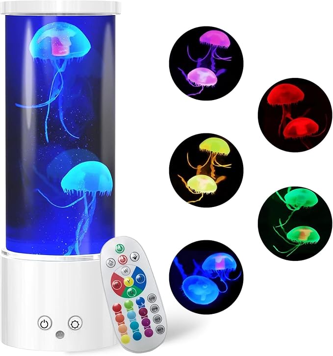 Jellyfish Lamp, LED Jellyfish Tank Table Lamp with Remote Control,17 Color Changing Dimmable Jellyfish Night Light for Home Decor & Christmas Birthday Gifts