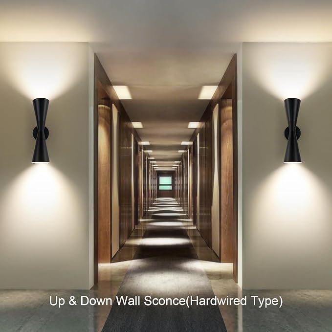 Wall Sconces Set of Two, Bathroom Sconces Lighting 15 inch Black Modern Sconces Wall Decor Set of 2 Indoor Wall Light Fixtures for Living Room Hallway Staircase Bedroom Hardwired