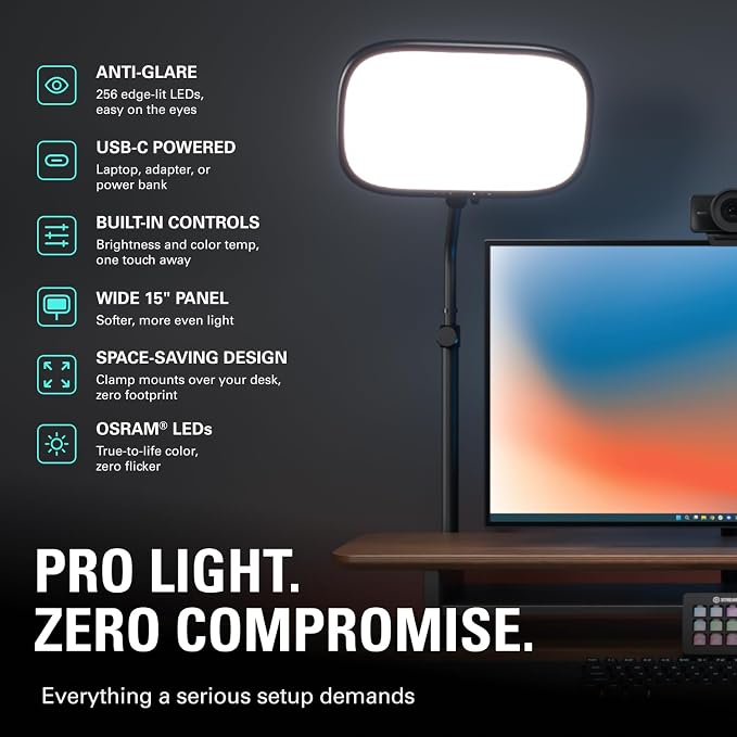 Elgato Key Light Air MK.2, 15" Edge-Lit LED Panel | Up to 2100 Lumens, Full Spectrum 2900-7000K, Touch Controls, USB-C, Wi-Fi, MagSafe Compatible, Works with Stream Deck