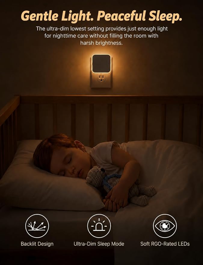 Sujeet Backlit Motion Sensor Night Light 4 Pack, Plug-in LED Nightlight Dusk to Dawn Sensor 1-80LM Adjustable Brightness Night Light for Hallway Bathroom Kids Room (Backlit -Warm White, 4-Pack)