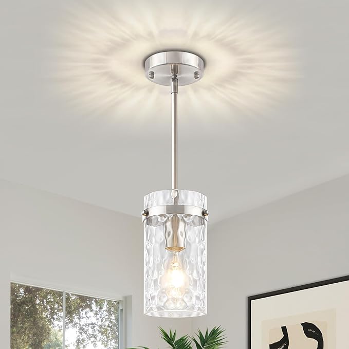 Brushed Nickel Pendant Lights Kitchen Island, Modern Hand-Blown Glass Kitchen Hanging Lights Fixture Over Island Adjustable Mini Pendan Lighting for Hallway Entryway Bathroom Foyer Dining Room