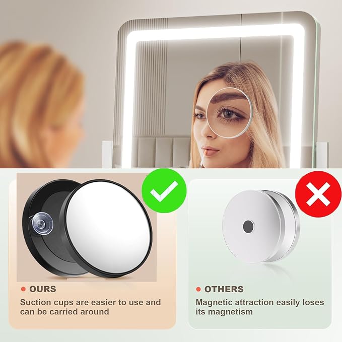 Gvnkvn Lighted Makeup Mirror, Hollywood Vanity Mirror with Lights, Three Color Lighting Modes, and 5X Magnification Mirror, Smart Touch Control, 360°Rotation (17.2in. White)