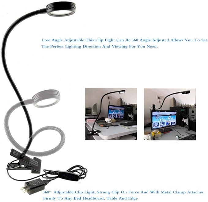 2-Pack 3W USB Clamp Desk Lamp - 3 Color Temperatures (3000K-4500K-6000K), 10-Level Dimmable, 48cm 360° Gooseneck with C-Clip for Sewing Machine, Office, Bedroom