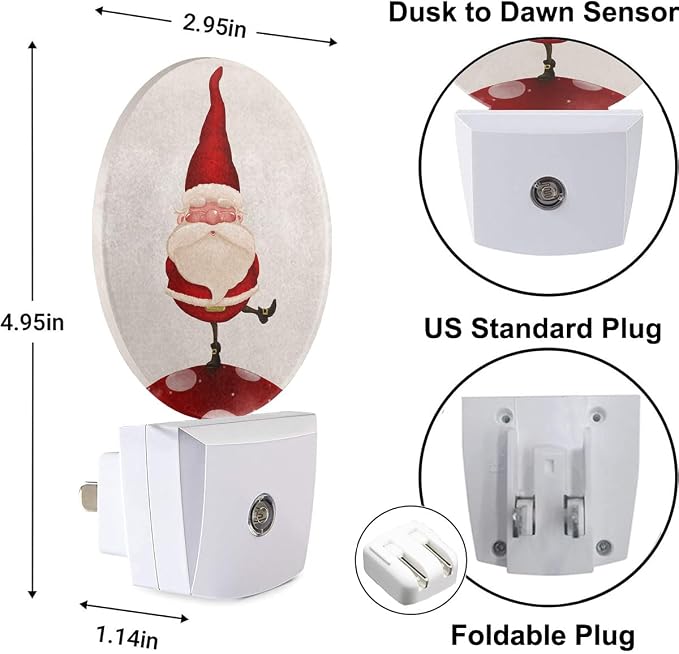 EKOBLA Santa Claus Night Light, Cute Winter Xmas Night Lights Plug Into Wall with Dusk to Dawn Sensor for Kids Bedroom