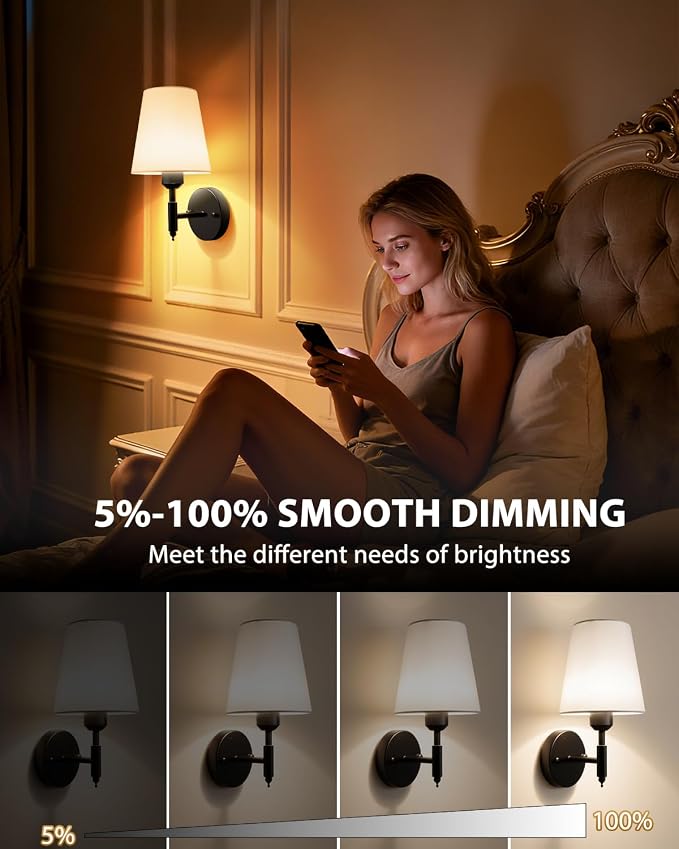 Adetu Battery Operated Wall Sconces Set of 2, Black Rechargeable Wall Lights
