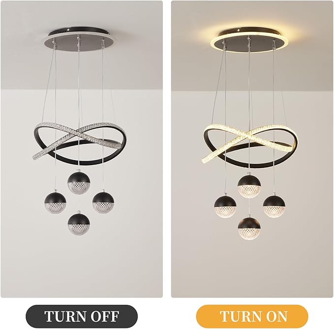 Modern Black LED Chandeliers, LED Pendant Light Dining Room Light Fixtures Over Table Dimmable with Remote Control Adjustable Modern Chandeliers for Dining Room Kitchen Island Living Room Bedroom