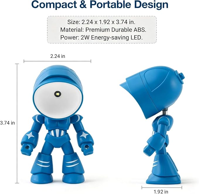 Lonely Robot LED Mini Night Light, Cartoon Cute Companion Desk Lamp with Magnetic Base, Gift for Thanksgiving Christmas Halloween Birthday, Room Decor (Blue)