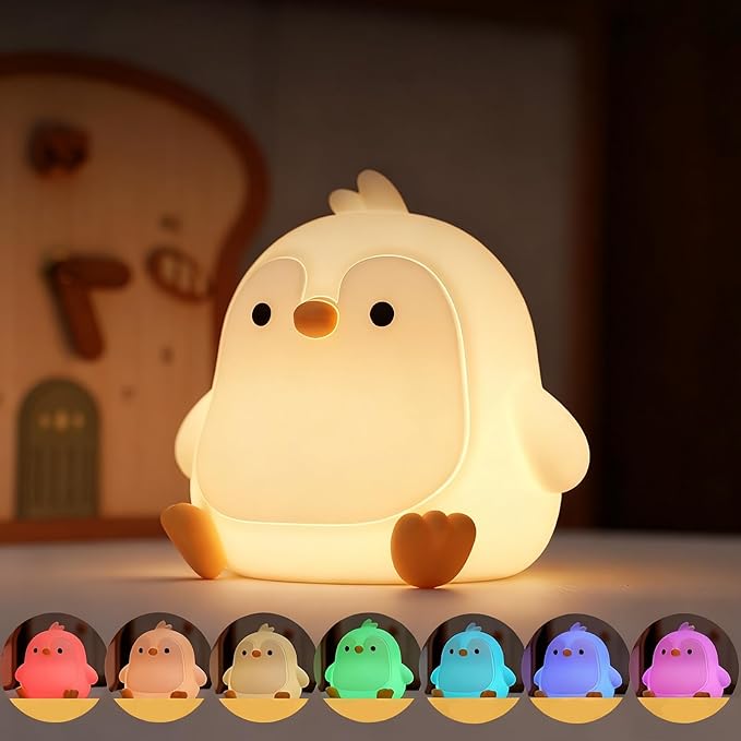 Night Light for Kids, Cute Penguin Silicone Night Light with 7 Colors, Bedside Lamp with Timer, Touch Control Dimmable Lamp, LED Rechargeable Lamp for Toddler Boys Girls Room Christmas Decor (Penguin)