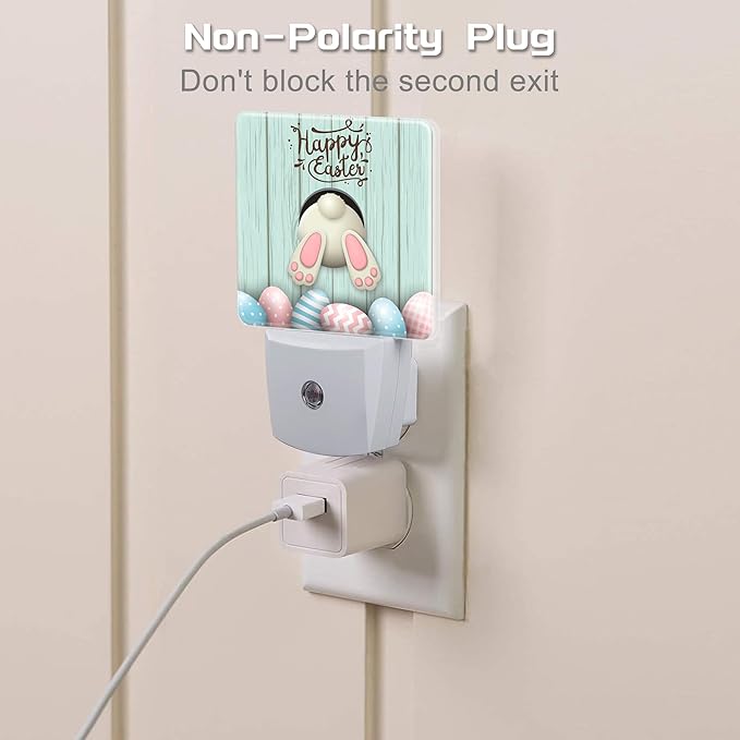 Happy Easter Night Light Plug into Wall,Easter Bunny and Colorful Eggs Dusk to Dawn Night Light,0.5w Energy Saving Sleep Friendly Nightlights for Kids Boys Girls Home Decor