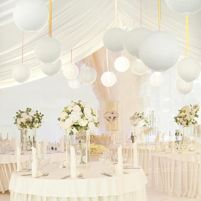 10pcs White Round Hanging Paper Lanterns, 4 Size | Chinese Paper Lanterns, Party Wedding Anniversary Decorations