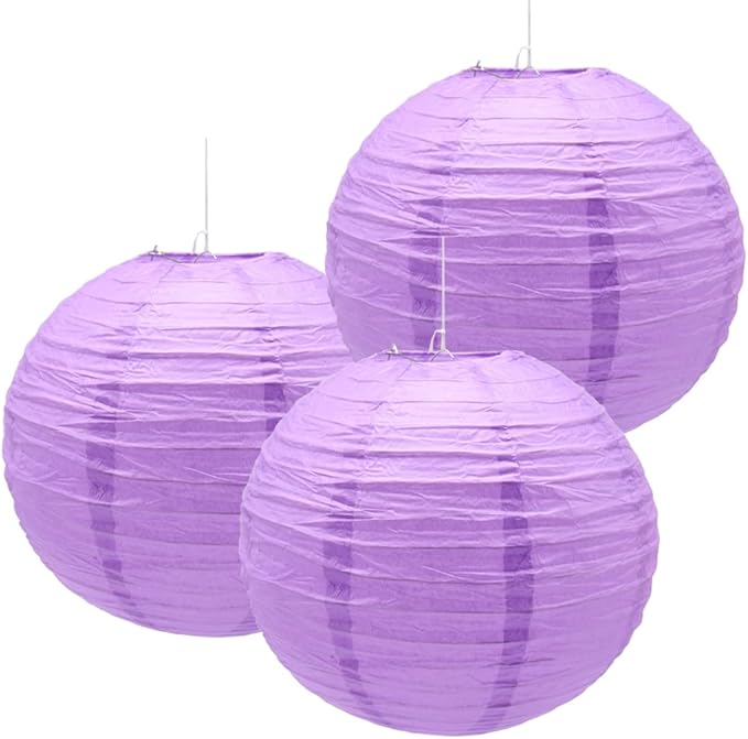 3pcs Paper Lanterns Decorative Round Chinese Paper Lanterns for Birthday Halloween Wedding Baby Bridal Shower Home Decor Party Decoration (12in/ Purple)