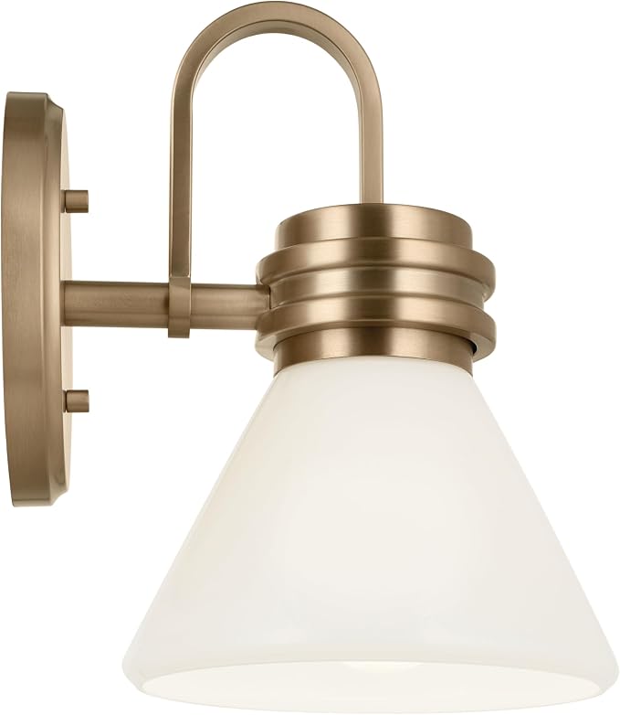 Kichler Farum 9.5 Inch 1 Light Wall Sconce with Opal Glass in Champagne Bronze, for Fireplace, Kitchen, Bedroom, Hallway, or Vanity, (7.25" W x 9.5" H), 55153CPZ