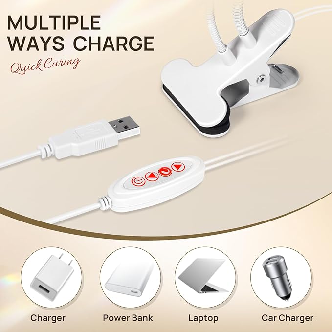 AORAEM LED Nail Lamp Double-Headed UV LED Light Quicky-Dry Duck Neck UV Lamp Dryer Curing Light with Portable Gooseneck and Clamp Flash Cure U V Light for Gel Nails Professional Home DIY Salon White