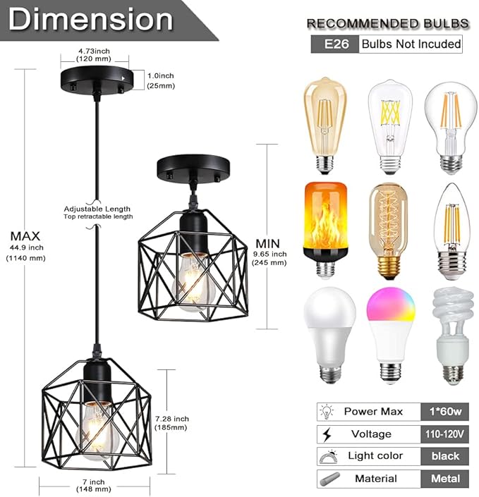 1-Light Vintage Hanging Light Pendant Light Fixture Farmhouse Basket Cage Hanging Ceiling Light with Metal Caged for Kitchen Island Dining Restaurant Room Hallway Hotel Bar…
