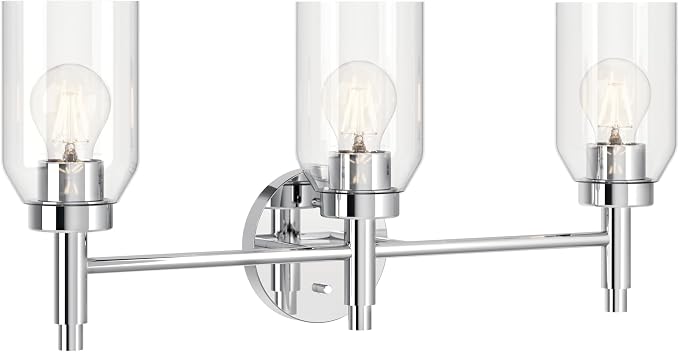 Kichler Madden 3-Light Bathroom Vanity Light, Chrome | Modern vanity light with clear glass for single bathroom mirrors (24" x 10.5"), 55185CH