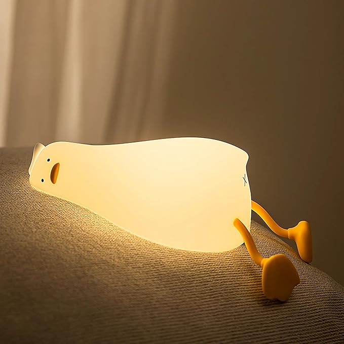 Lying Flat Duck Night Light with Timer, 3-Level Dimmable USB Rechargeable Bedside Lamp, Soothing Nursery Decor Gift for Kids, Boys, Girls, Teens