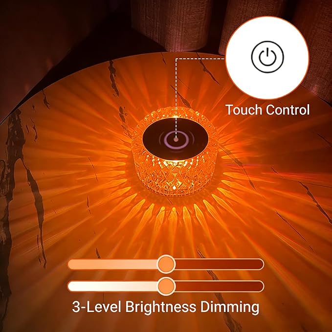 Portable Crystal LED Table Lamp, 3-Levels Brightness Desk Lamp,3 Color Touch Control Rechargeable Lamp for Bedroom Living Room Decor (16 Color)
